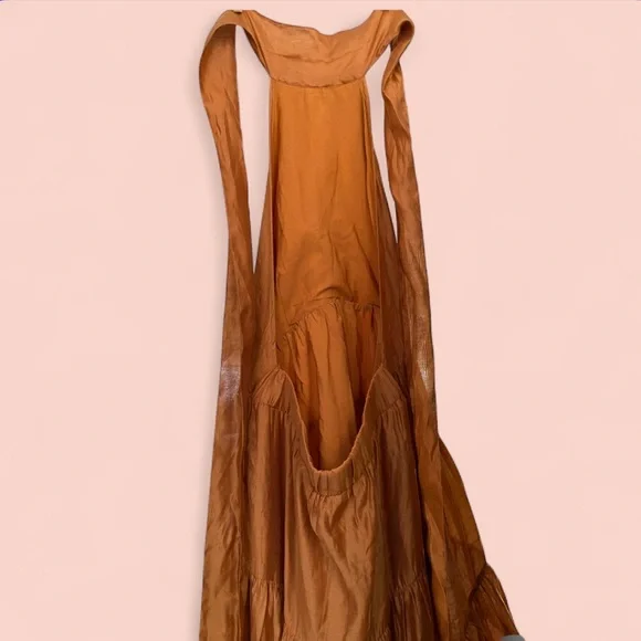 ASOS Elegant Bronze Orange Hi-Low Halter Dress - Picture 2 of 7